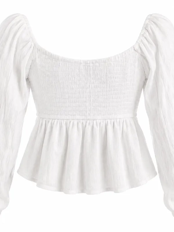 Hollister Co. White Smocked V-Neck Peplum Long Sleeve Blouse XS - Image 2