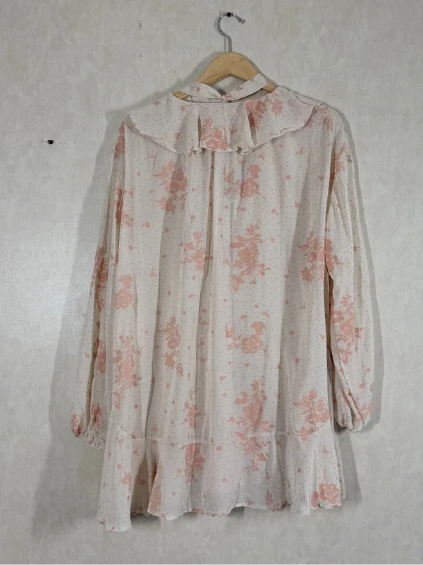 Free People Women’s Dreamland Printed Tunic Top Semi-Sheer in Floral Print L - Image 8