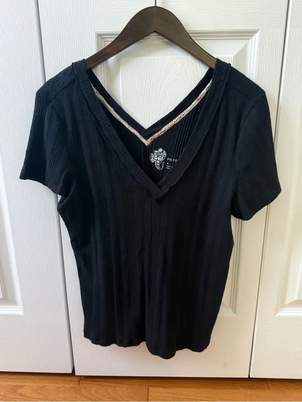 Anthropologie Pilcro Sustainable Double-V Tee in Black - Image 3