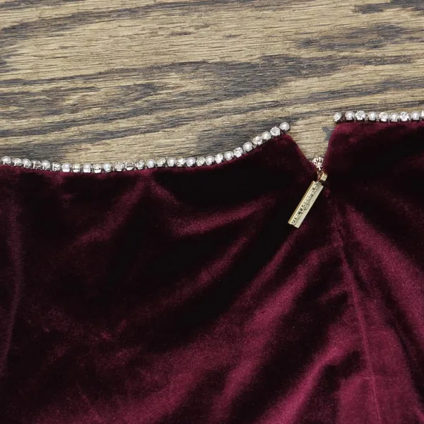 Karl Lagerfeld Puff Sleeve Stretch Velvet Body Sheath Dress Barolo Wine Red 8 - Image 5