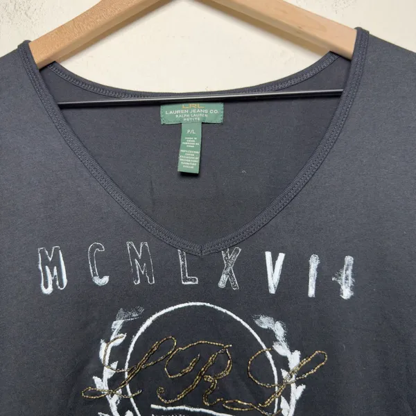 Lauren Ralph Lauren Women Cotton Tee‎ Large Petite Black New York City Indie - Image 4