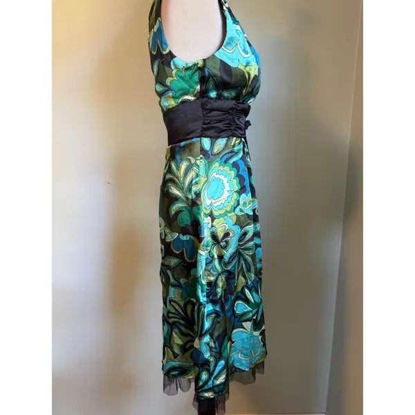 Love‎ Tease Green Aqua Floral Satin Fit Flare Dress Tulle y2k 5 NWT retro dainty - Image 5