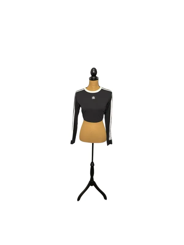 Adidas Originals Womens L 3 Stripes Cropped Long Sleeve Tee Black Blokecore - Image 2