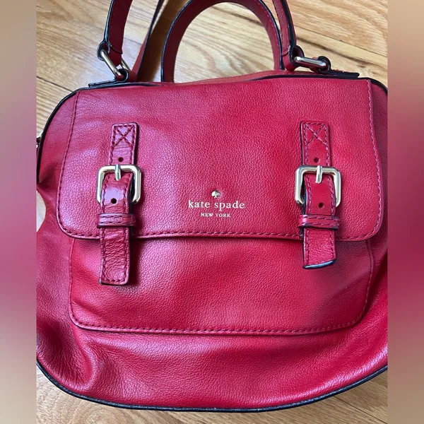 Kate Spade Allen St Raquel Satchel Red Leather Purse with Detachable Strap - Image 2