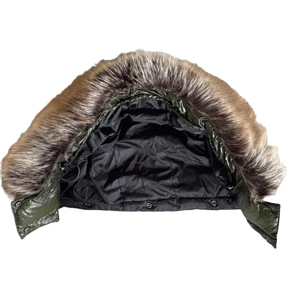 Superdry Code Sportswear High Shine Puffer Jacket Faux Fur Hood Olive Green S/10 - Image 7