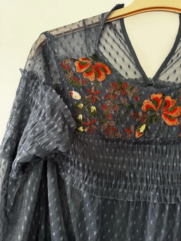 Maeve Navy Floral Embroidered Mesh Print Dress - Image 4