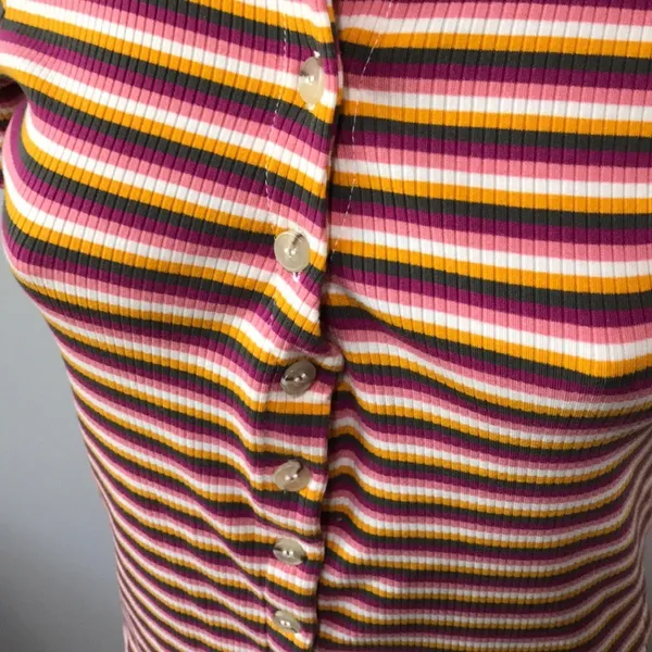 Maeve Anthropologie Ribbed Stripped Button Top - Image 4