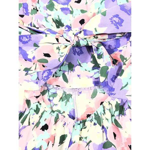 Kori Plus Floral Wide Leg Jumpsuit Women XL Purple Pink Ruffle Tie Back Flowy - Image 5