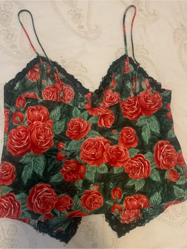 Victoria's Secret Red Rose Satin Lace Cami Gold Label Ladies Size Med Vintage - Image 2