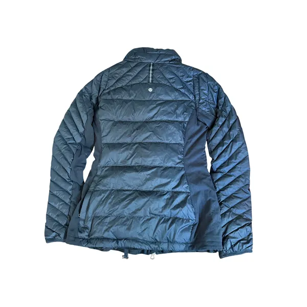 Lululemon Black Asymmetrical Zip Down Puffer Jacket Women Size 6 Thumbholes Slim - Image 2