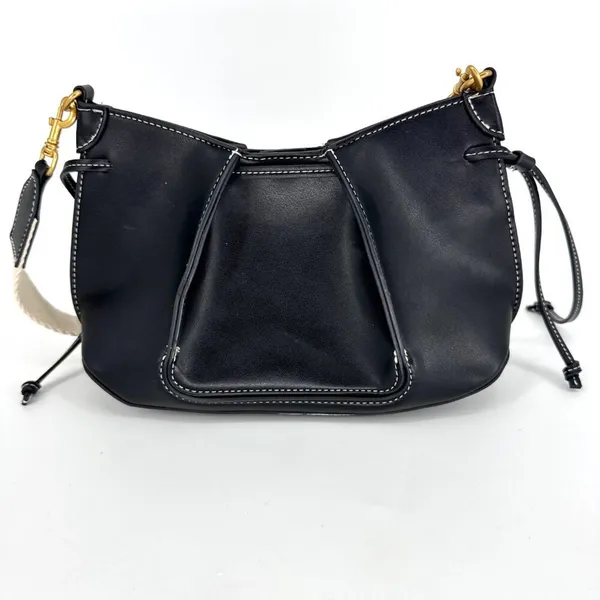 Zara Faux‎ Leather Pleated Crossbody Bag Black with Canvas Strap Black - Image 3