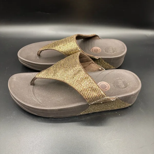 FitFlop Womens Lulu Glitter Toe Post Strap Leather Sandals Flip‎ Gold Size 10 - Image 3