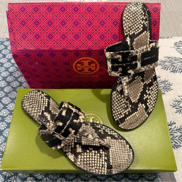 Tory Burch Leigh Snakeskin print Sandals, size 7.5, Like New!! - Image 9