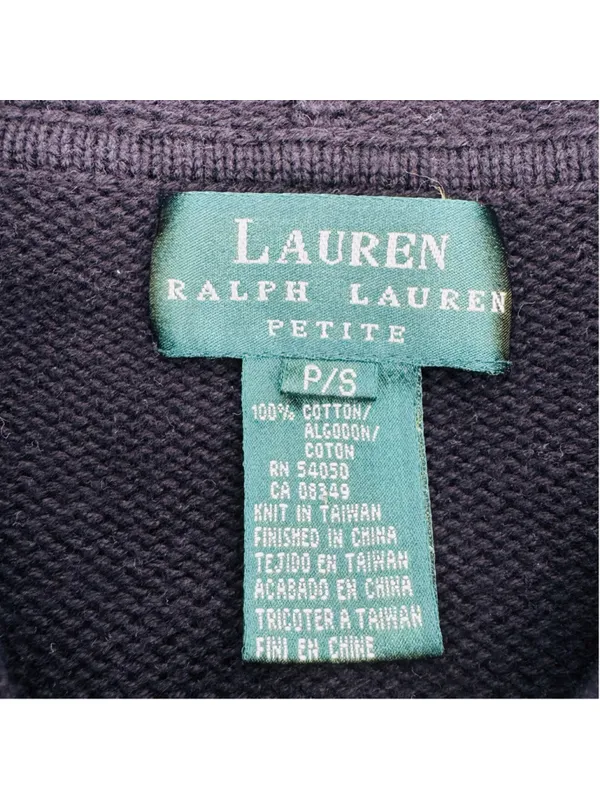 Vintage Lauren Ralph Lauren Black Knit Full Zip Hooded Sweater, Size M - Image 5