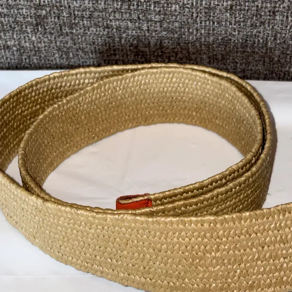 Michael Kors Woven Straw Belt Tan Orange White Leather Gold D-Ring Buckle 42" - Image 7