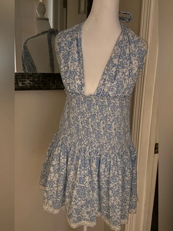 LOVE SHACK FANCY blue white floral Luisetta Dress size XL - Image 2