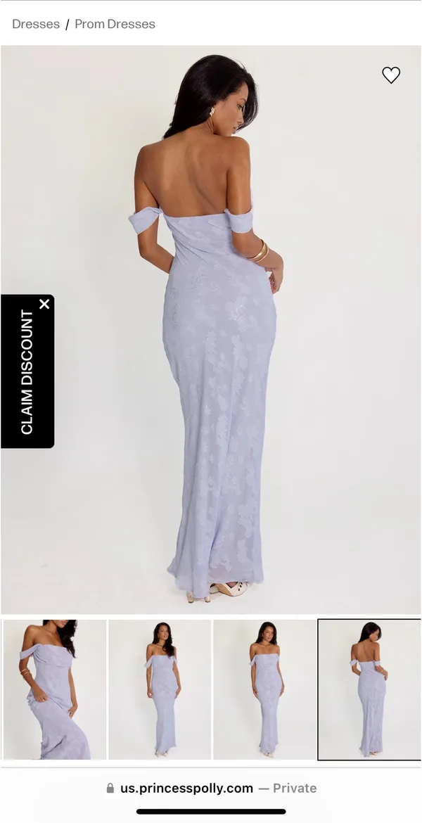 Azura Off-The-Shoulder Lilac Princess Polly Maxi Dress - Image 2