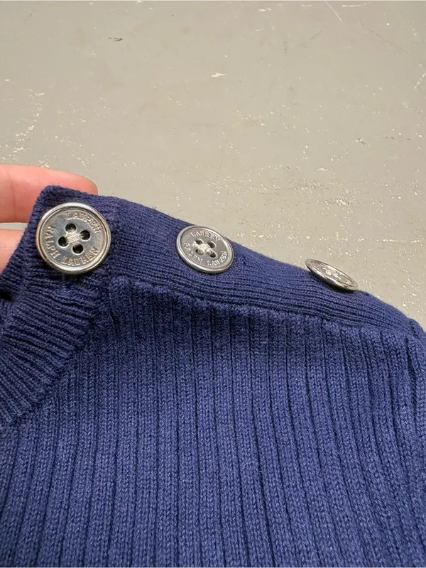 Lauren Ralph Lauren Grandmacore Navy Blue Ribbed Knit Sweater Women’s Medium - Image 3
