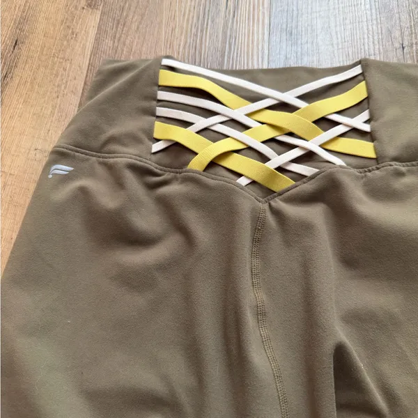 Fabletics Powerhold Olive Green High-Waist Strappy Leggings XS - Image 4