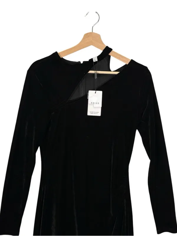 NEW REISS Macey Velvet Midi Dress in Black Size 4 - Image 8
