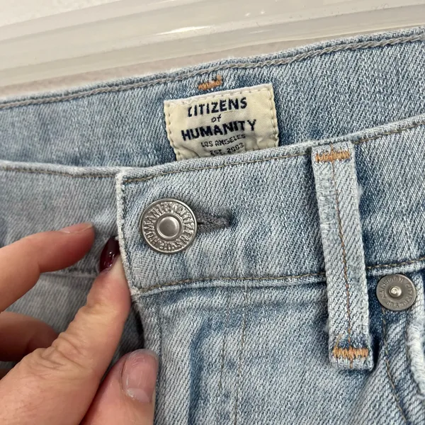 Citizens of Humanity Fleetwood High Rise Flare‎ Light Wash Raw Hem Jeans Sz 27 - Image 5