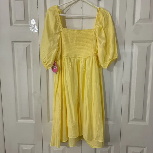 Sweet Wanderer Yellow Pleated Puff Sleeve Maternity Knee Length Dress XL - Image 6