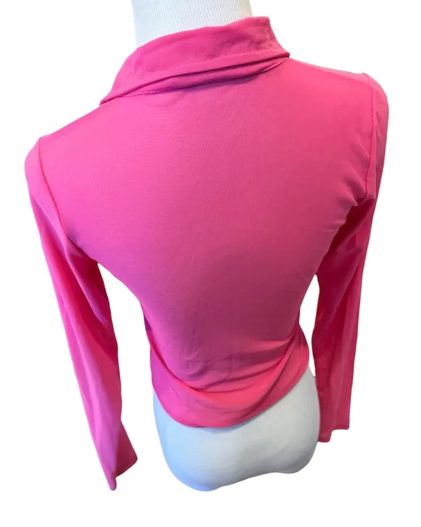 Motel Rocks Cropped Mesh Button Up Shirt Collar Hot Pink Sheer S - Image 5