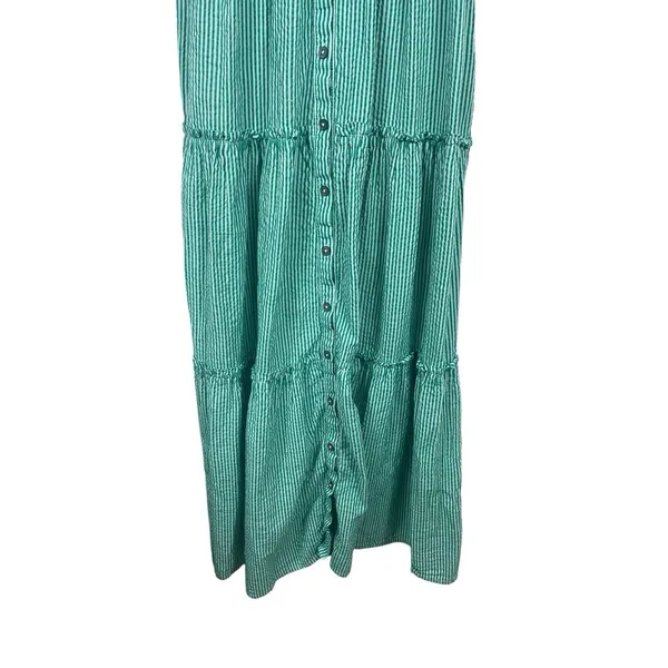 Sundance Smocked Button Maxi Dress S Green White Striped Tiered Cottage Boho - Image 4