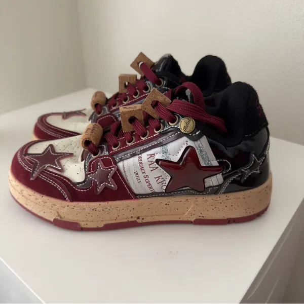 Red Wine Star Unisex Burgundy Red Fashion Skate Sneakers Men 5.5. Women 7 - Image 4