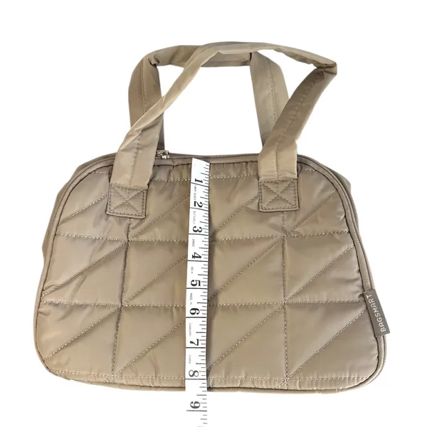 BAGSMART Large Makeup Bag Travel Toiletry Organizer Wide Open Quilted Tan - Image 5
