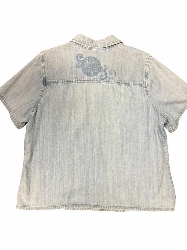 Vintage Y2K Denim Embroidered Button Front Top Cottagecore Boho Western XL - Image 6