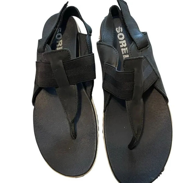 Sorel Women's Out N About Leather Black Flats Sandals - Image 3