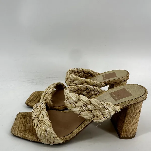 Dolce Vita Paily Natural Raffia Woven High Heel Slide Sandals Square Beige 8.5 - Image 4