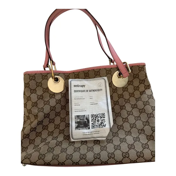 Gucci Vintage GG Canvas Tote Bag 120837 Pink Leather Gold Hardware Entrupy Auth - Image 12
