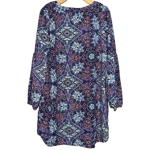 Pink Owl Apparel Women’s Size L Purple Blue Cream Medallion Print Shift Dress - Image 2
