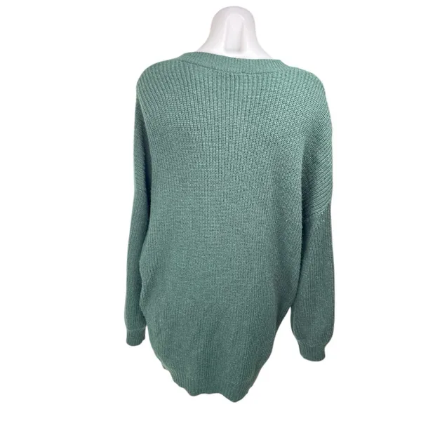 12th Tribe Green Rib Knit Long Sleeve Button Oversized Cardigan Sweater Top Sz M - Image 2