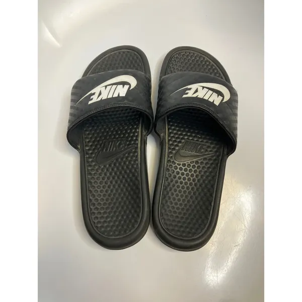 Nike Benassi JDI Slides Womens 9 Black Excellent Tonal Checkerboard 343881-011 - Image 5