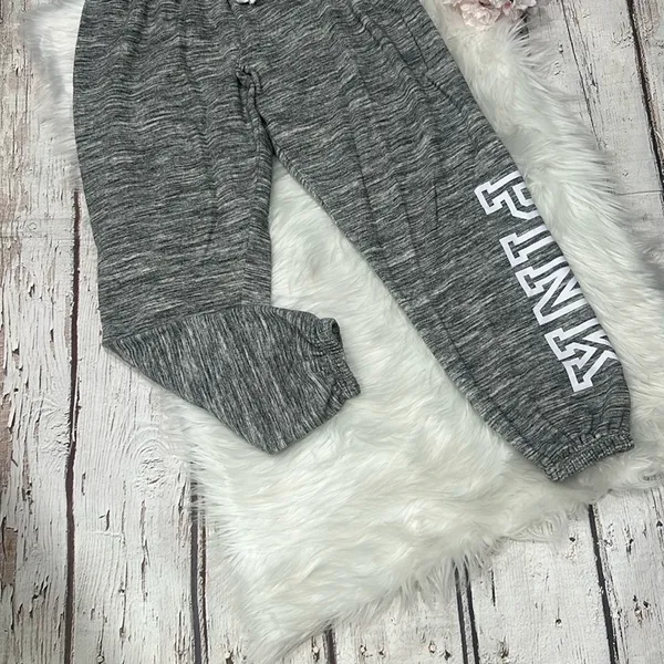 PINK Victoria's Secret Gray Joggers With White Pink Lettering - Image 2