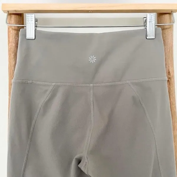 Athleta gray beige tan leggings mesh detail - Image 4