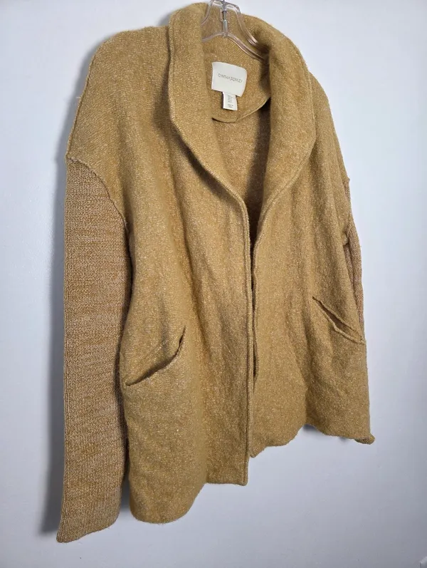 Cynthia Rowley Wool Blend Cardigan Shawl Collar Sweater Golden Mustard Small - Image 2