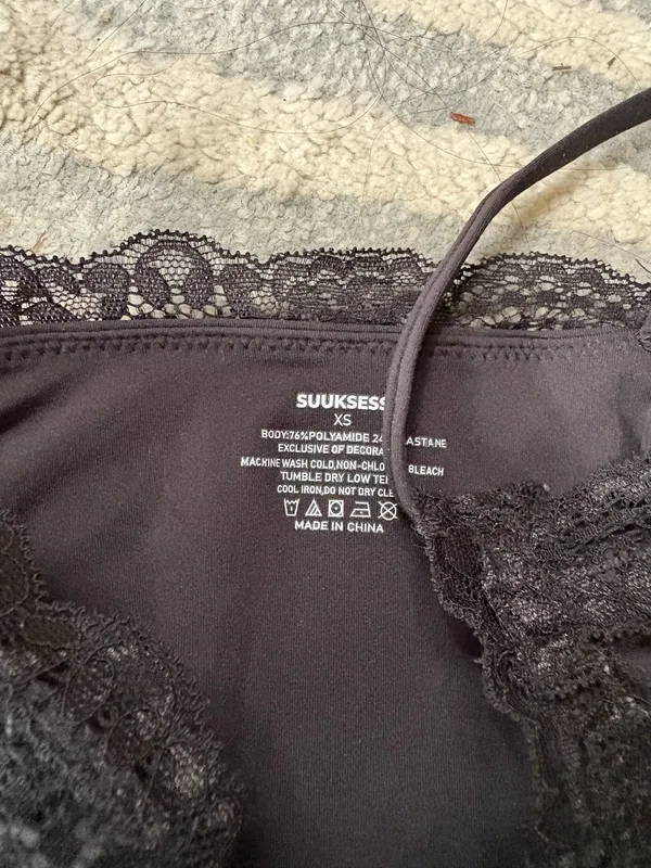 Suuksess black lace trim thong bodysuit XS - Image 2