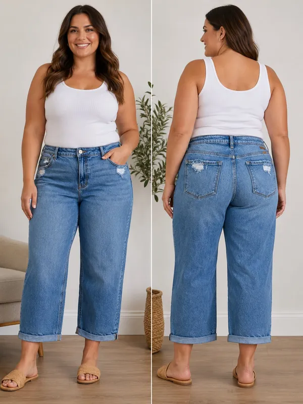 KanCan Size 15/31 High Cuffed Wide Leg Distressed Jeans (slight crop) - Image 2