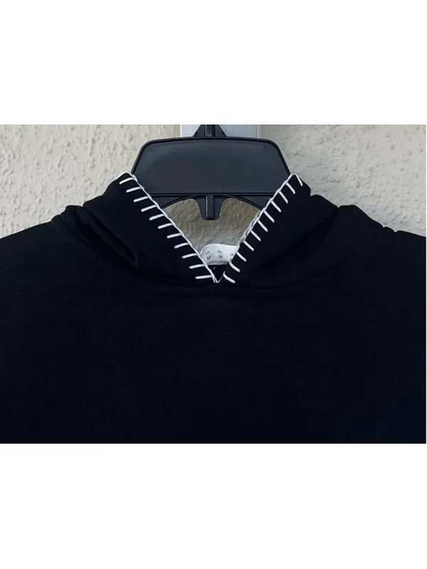 Lilysilk Seamflow Douceur Hoodie Black Medium Blanket Stitch Ribbed Cuff Soft - Image 7
