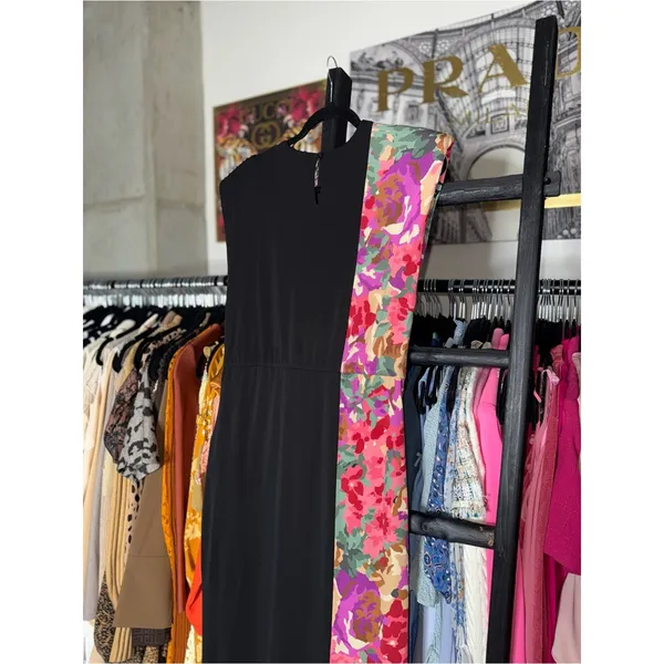 Tuckernuck Cleo Climbing Roses Black Floral Panel Jersey Midi Dress Large New - Image 10