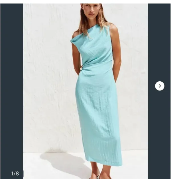 Zara Light Aqua Sheath Dress with Side Drape - Image 2