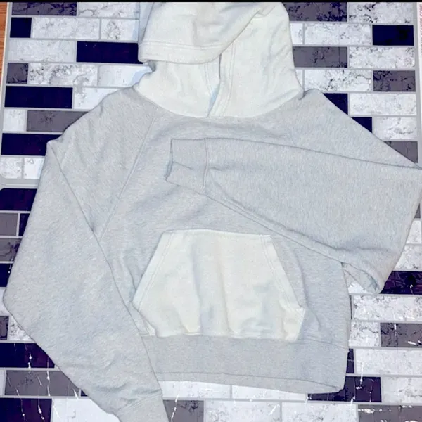 Aerie Luxe Inside Out Cropped Hoodie in Combo Grey Size S - Image 3