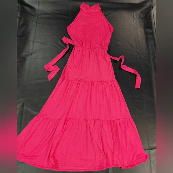 Loveappella Polish Pink Tiered Halter Maxi Dress Size Large NWOT - Image 6