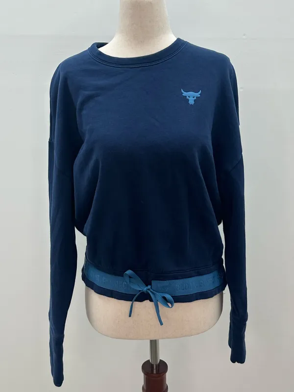 Under Armour Project Rock Cinch Hem Sweatshirt Small Blue Blood Sweat Respect - Image 4