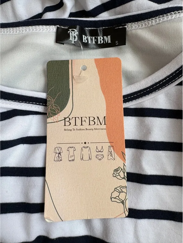 BTFBM Women's Black and White Striped Sleeveless Bodycon Dress Size Small - Image 5