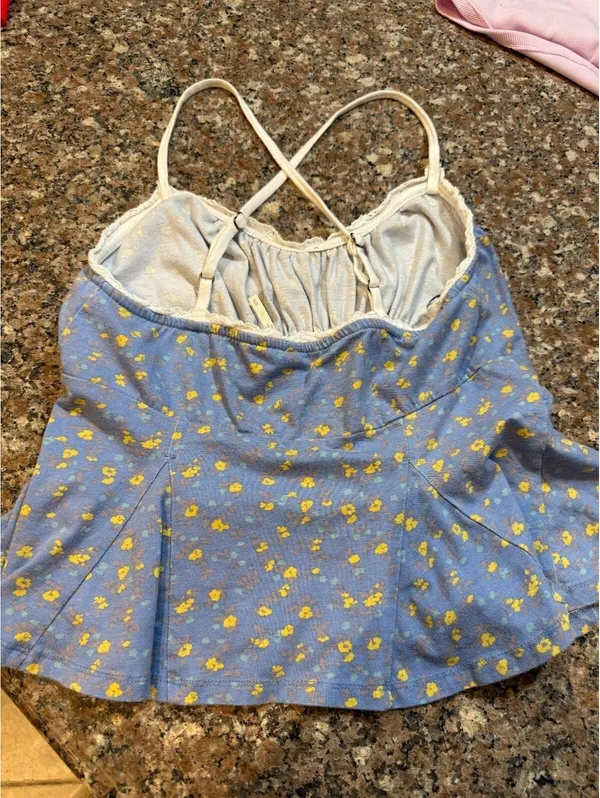 Free People Blue Floral Ruffle Tank Top XS - Image 2